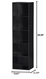 Import 5 Shelf Bookcase, Black