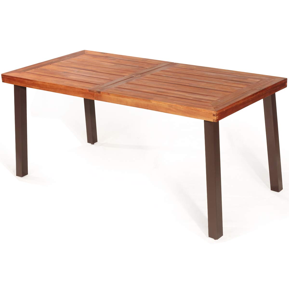 Patio Dining Table with Umbrella Hole, Outdoor Picnic Table for Backyard, Garden