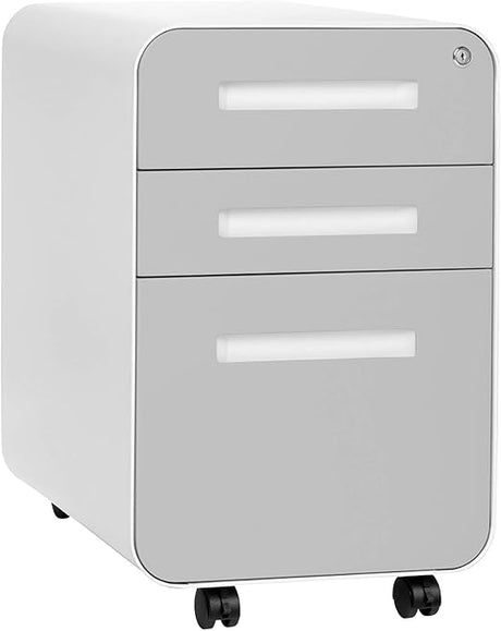 Stockpile 3 Drawer File Cabinet with Lock - Under Office Desk Metal Filing Cabinet,