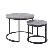 23.6-Inch Concrete Round Nesting Coffee Table for Living Room, Modern Industrial Style