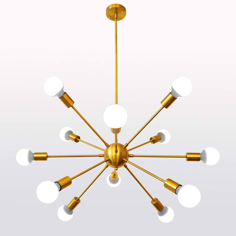 Gold Sputnik Chandeliers, 12 Lights Plating Golden Chandelier Light Fixture for Dining Room,