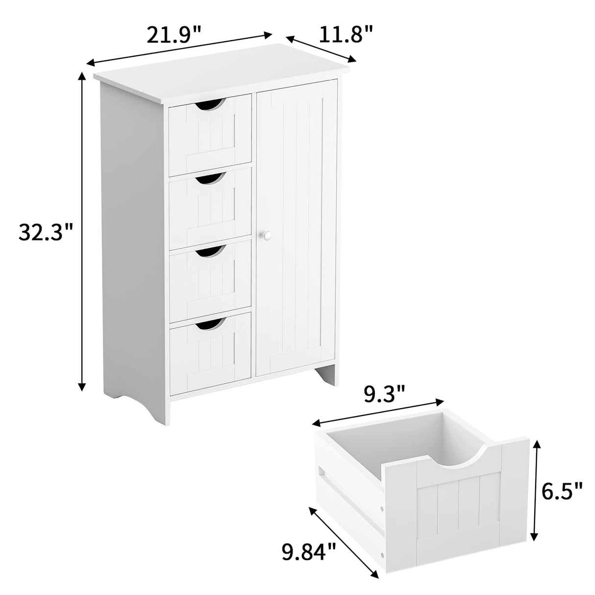 Bathroom Storage Cabinet, Side Free Standing Organizer with Large Space and Adjustable