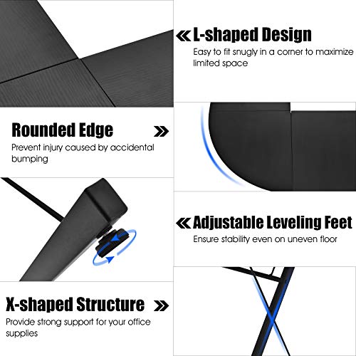 L-Shaped Desk Corner Computer Desk, Space-Saving & Multifunctional Home Office Desk Writing Workstation Study