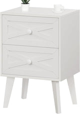 Nightstand Set of 2, White End Table with 2 Drawers Barn Door Decorated