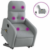 Power Lift Massage Recliner - Light Gray Fabric, Motorized Adjustable Back and Footrest, Vibration Massage, Side Storage Pocket