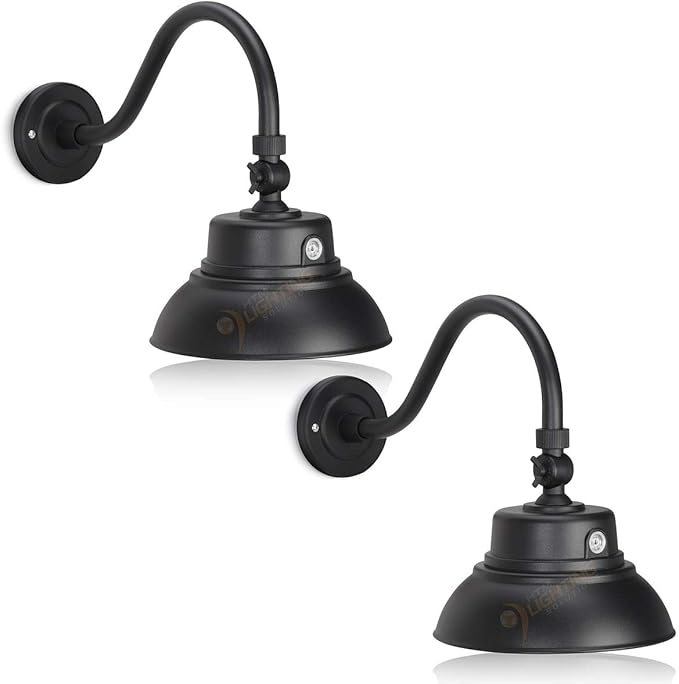 LED Brown Gooseneck Barn Light Fixture, 10in Diameter with 15.7in. Long Gooseneck Arm