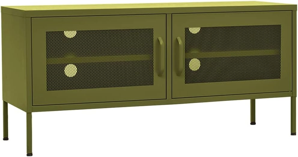 Steel TV Stand with Adjustable Levelers, Olive Green, 41.3"x13.8"x19.7"