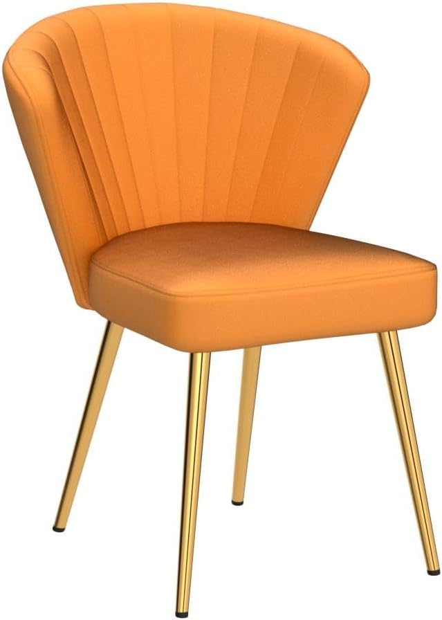 Velvet Dining Chairs Set of 4, Modern Upholstered Kitchen Chair with Golden Metal Legs, Orange Dinner Chairs