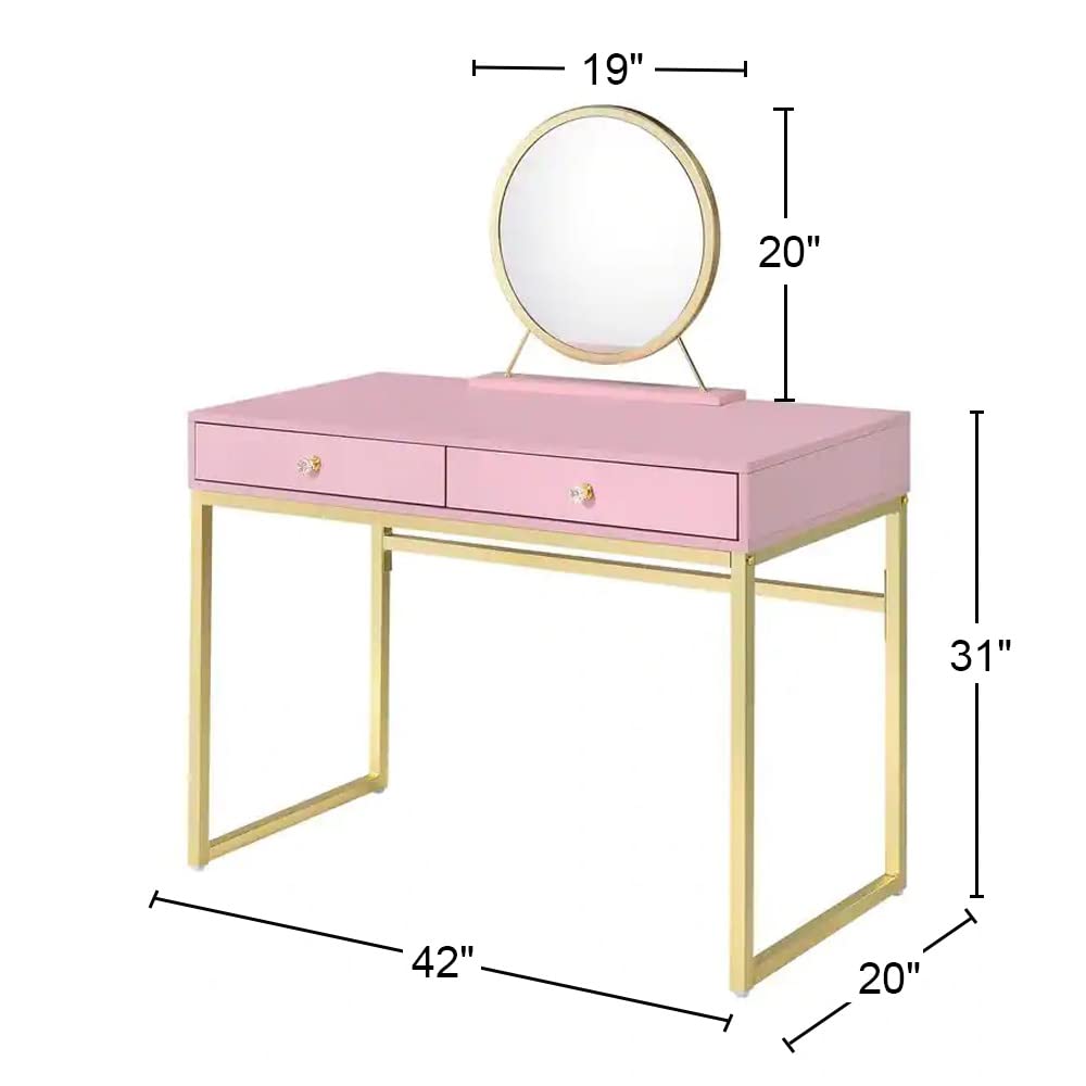 Base Vanity Set with 2 Drawers in Pink and Gold