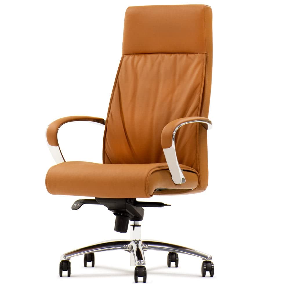 Furniture Forbes Genuine Leather Aluminum Base High Back Executive Chair - Tan