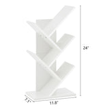 Hoctieon 4 Tier Tree Bookshelf, Small Bookcase, Free Standing Tree Bookcase, Bookshelf for Bedroom, Book Shelf Organizer, Small Bookshelf, White