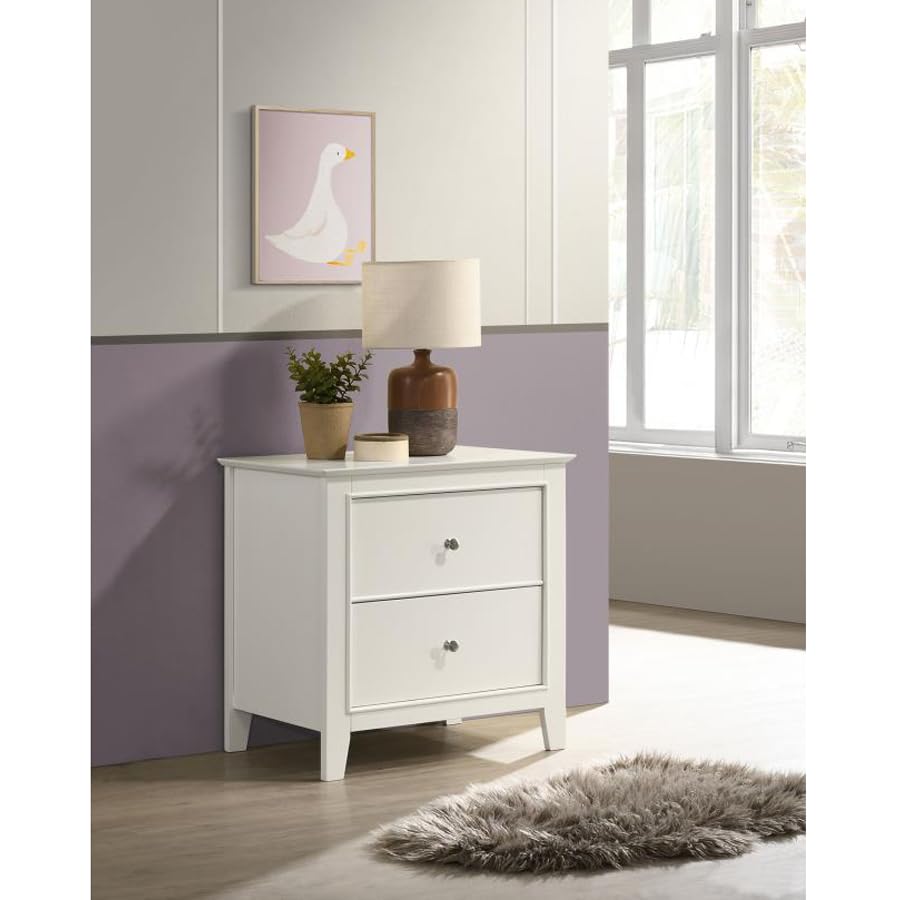 Selena Coastal Engineered Wood 2-Drawer Bedroom Nightstand Bedside Table Organizer Unit Cream White 400232