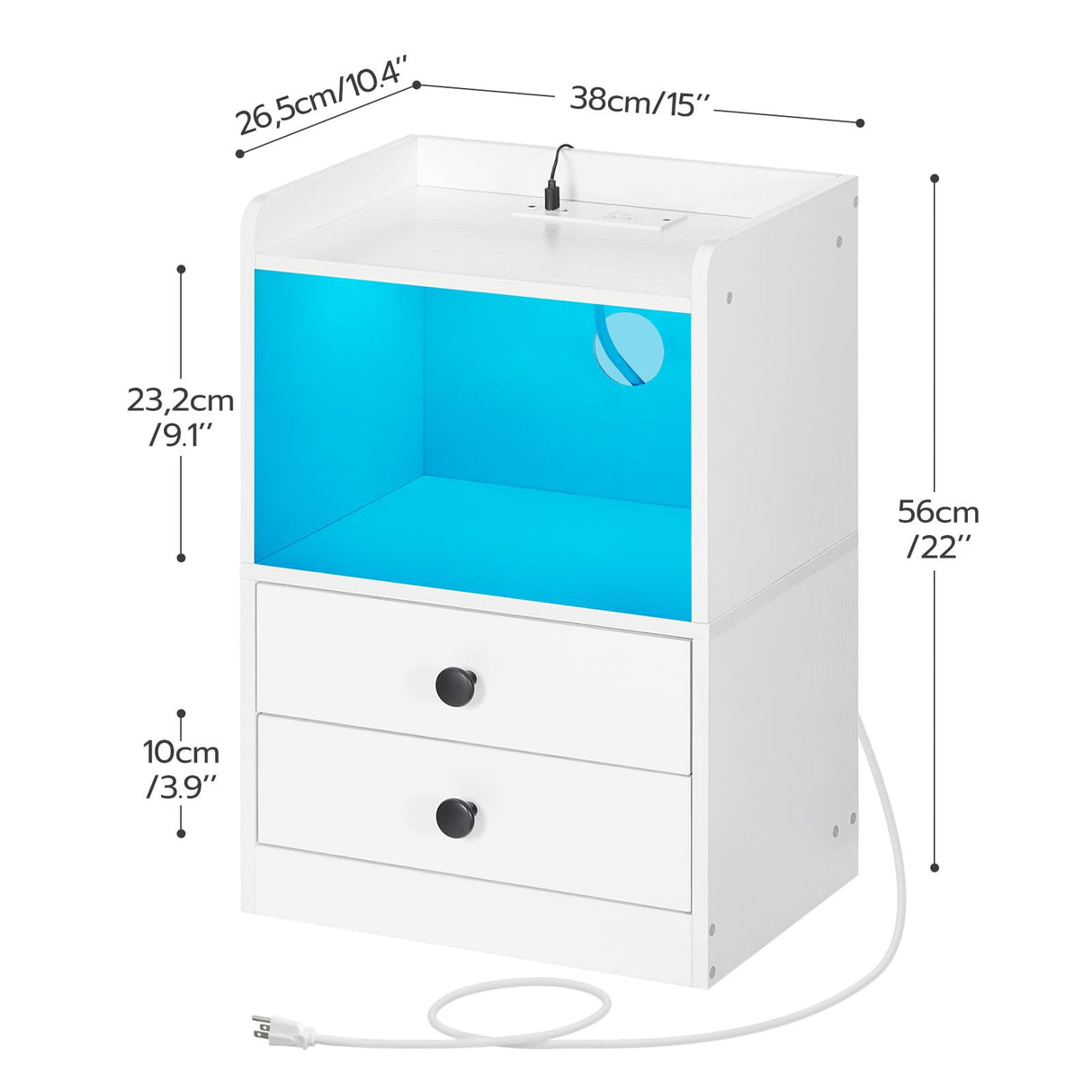 Nightstand with Charging Station, Modern Night Stand with LED Lights