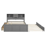 Platform Bed with 3 Drawers, Trundle and Charging Station, Wooden Bedframe w/Storage