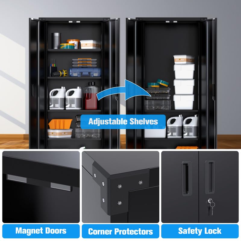 Garage Storage Cabinet with Wheels,72" H Metal Storage Cabinety