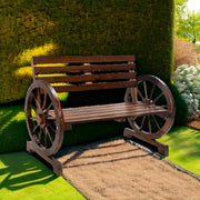 2-Person Wooden Wagon Wheel Bench for Backyard, Patio, Porch, Garden