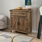 Cass Modern Farmhouse Double Barn Door Accent Cabinet, 30 Inch, Rustic Oak