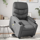 Power Lift Massage Recliner Chair - Faux Leather Armchair with Cup Holders, Manual Recline, USB-Powered Vibration, Gray