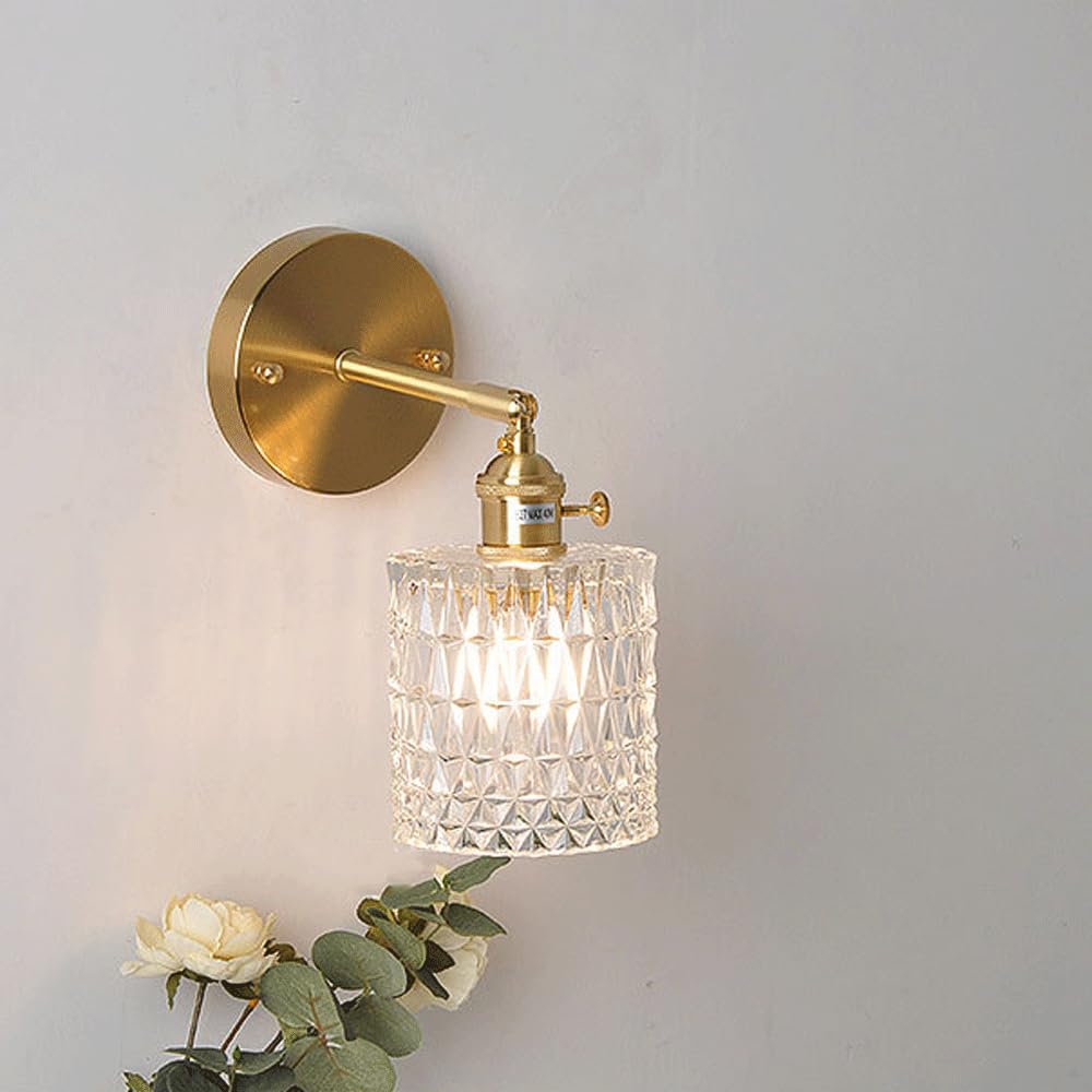Round Glass Lamp Shade Retro Brass Wall Lights Modern Nordic Golden Crystal Vanity Lights Minimalist Bathroom Mirror Lights Bedroom Stairs Living Room Interior Decoration Wall Lights