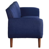 Bernstein Linen Fabric Tufted Upholstery Adjustable Sofa in Blue and Walnut