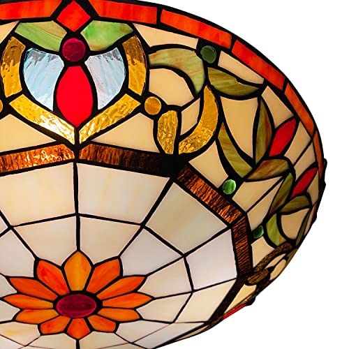 Tiffany Stained Glass Flush Mount Ceiling Light - 16 Inch 3-Light Fixture