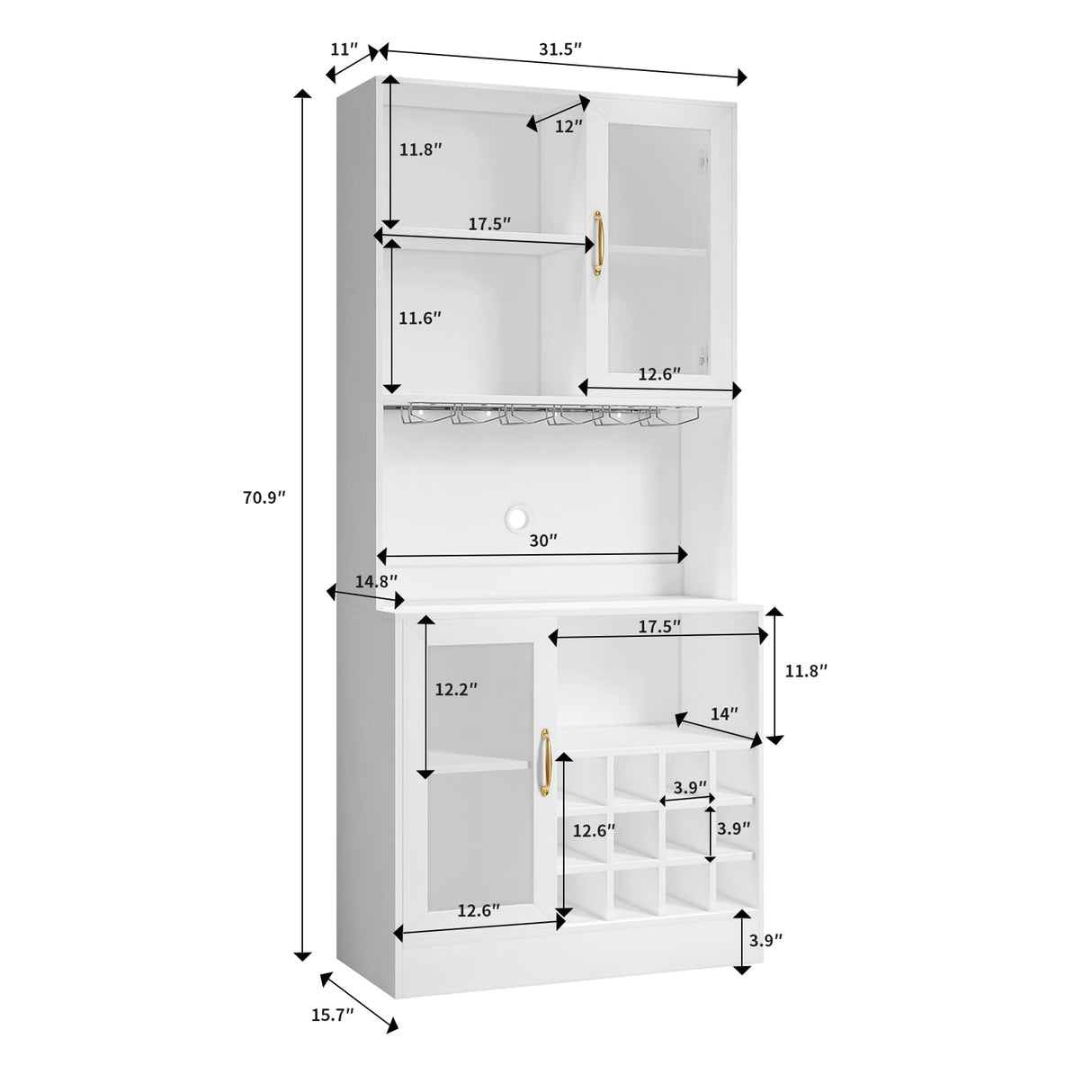 Wine Bar Cabinet with LED Light and Wine Glass Holder, Kitchen Pantry Cabinet