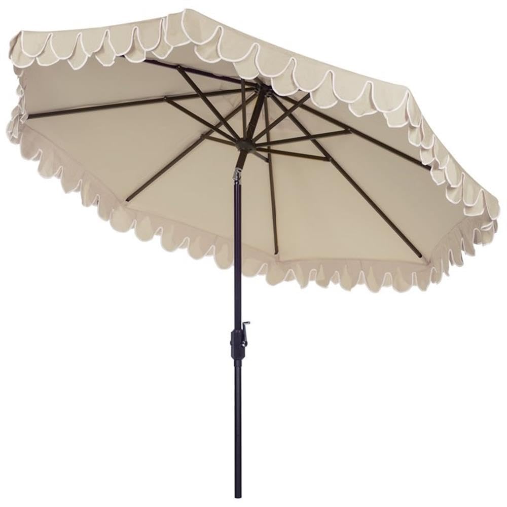 Outdoor Elegant Valance Beige and White 11-foot Round UV Protected Umbrella