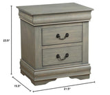 Louis Philippe Wood Nightstand with 2 Drawers in Antique Gray