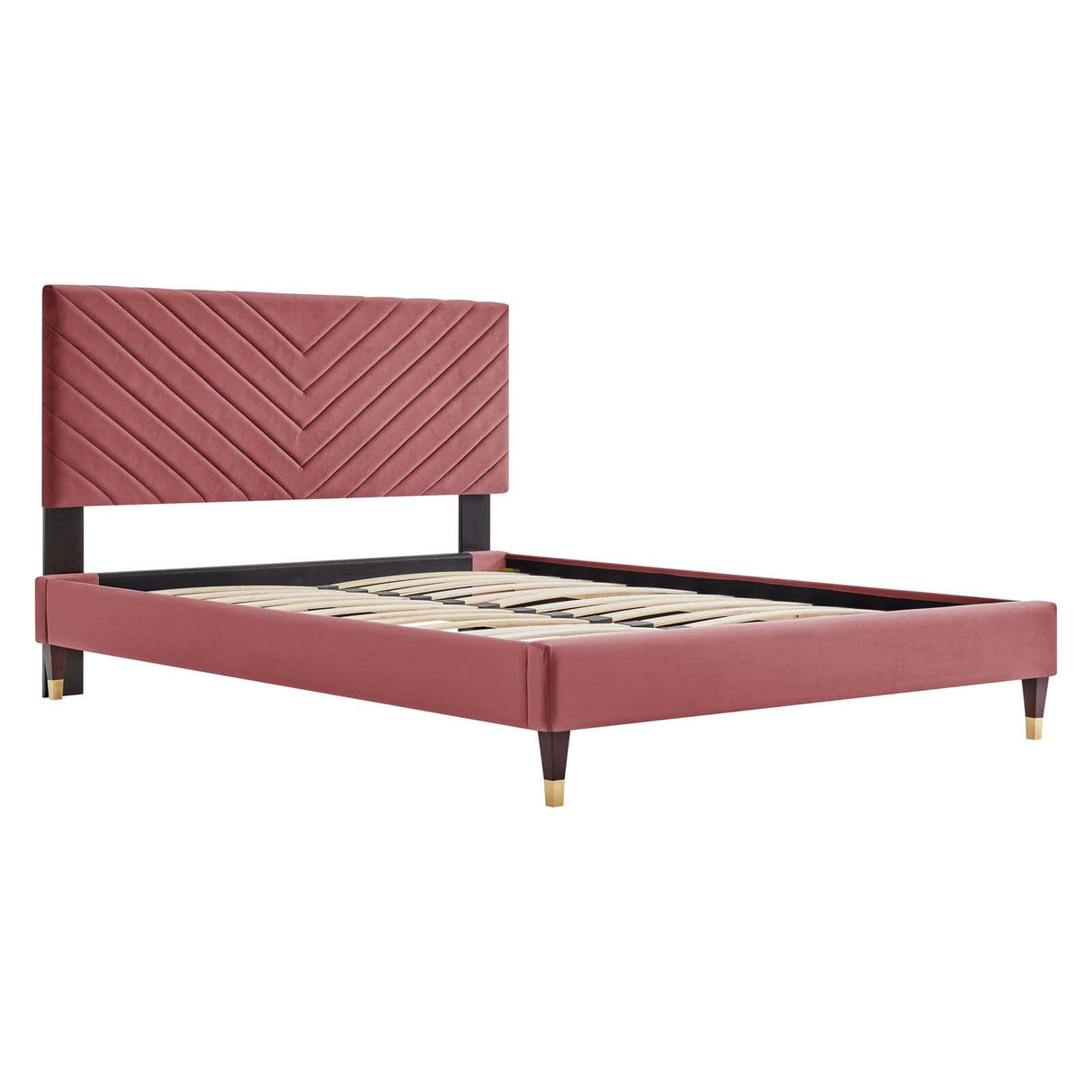 Roxanne Performance Velvet Queen Platform Bed, Dusty Rose