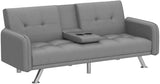 Futon Sofa Bed, Convertible Couch with 2 Cup Holders, Loveseat with Armrest for Studio