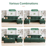 Velvet Sectional Couch with Storage U Shaped Couch with Chaises for Living Room,