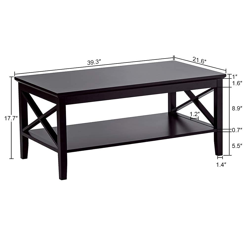 Oxford Coffee Table with Thicker Legs, Black Wood Coffee Table with Storage