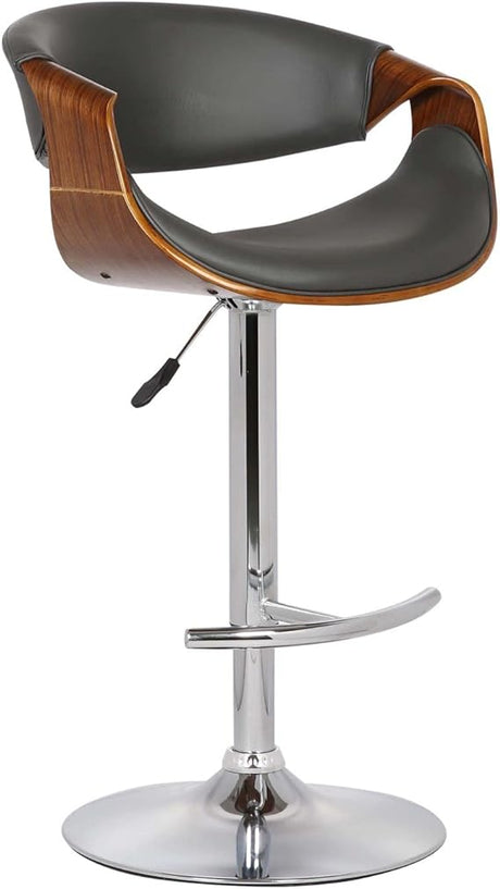 Butterfly Swivel Adjustable Barstool in Black Faux Leather and Walnut Wood Finish