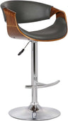 Butterfly Swivel Adjustable Barstool in Black Faux Leather and Walnut Wood Finish