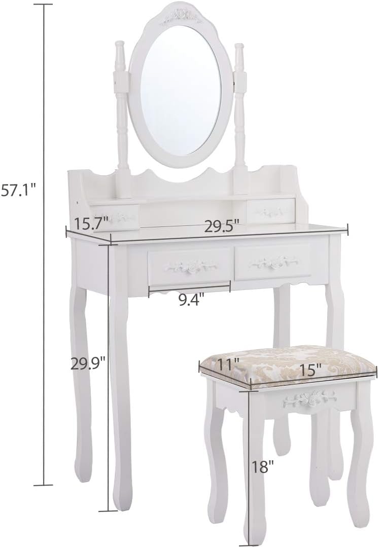 Dressing Table Stool Set w/ 4 Drawers