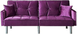 75.6" Convertible Modern Wood & Velvet Fabric Sofa Bed in Purple