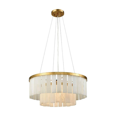 Orchestra 1-Light Chandelier - in Gold Leaf Finish, with Natural Alabaster Shade,