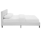 Linnea Upholstered White Faux Leather Queen Platform Bed with Wood Slat Support