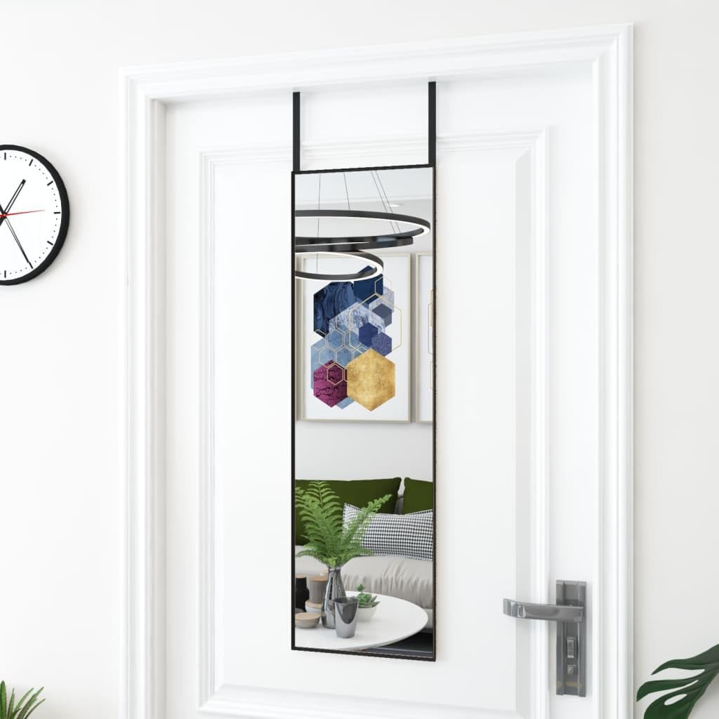 Door Mirror - Black Aluminum and Glass Wall-Mountable