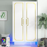 Modern 70in LED 4 Doors Armoires Wardrobe Closet White with Hanging Rod