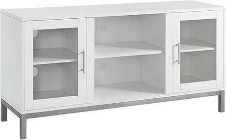 Griffith Contemporary Double Glass Door Fireplace TV Stand, 52 Inch, White