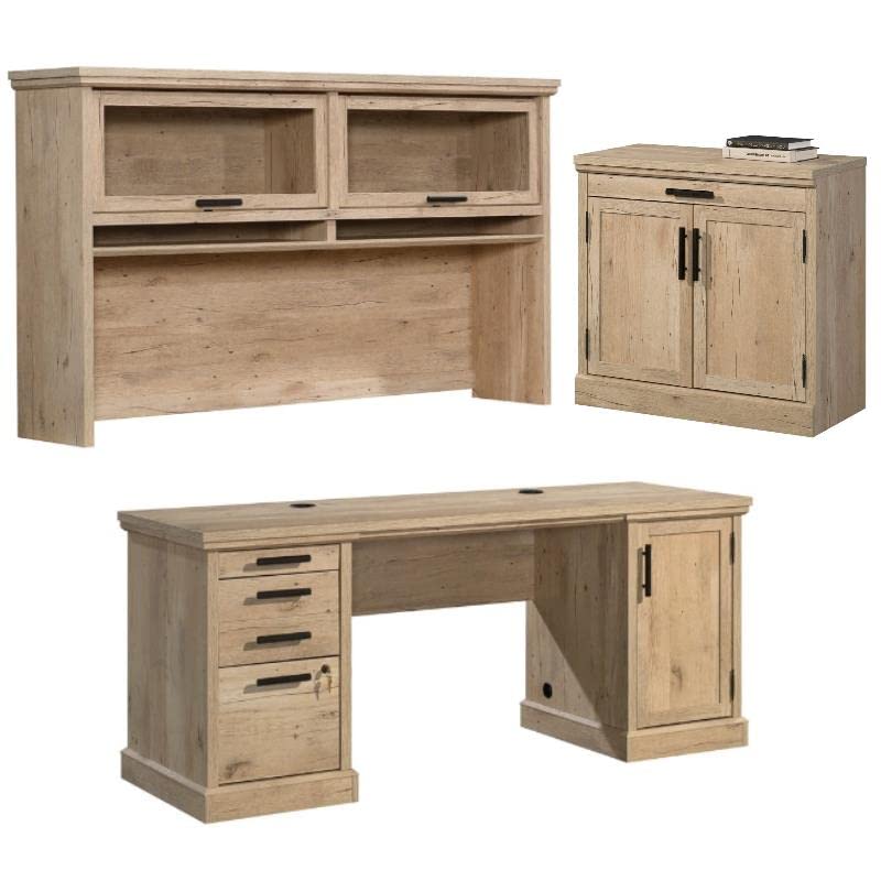 3-Piece Set with Hutch Credenza Desk & Utility Stand Library Base