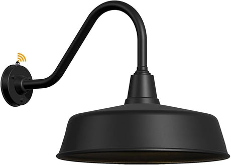 Outdoor Gooseneck Barn Light Fixture with a 15 inch Long Extended Arm - Dusk to Dawn Porch Light