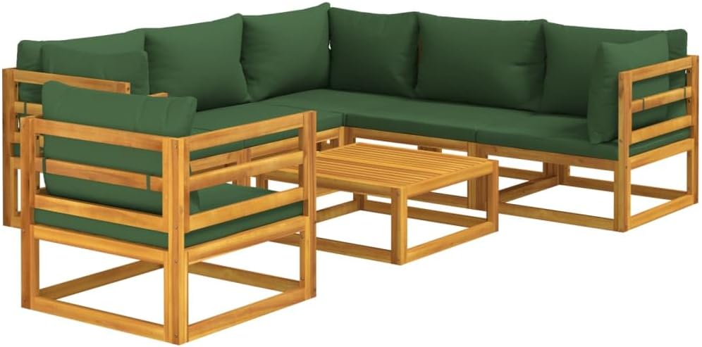 VRAXO 7 Piece Patio Lounge Set with Green Cushions Solid Wood,Outdoor Furniture Sets-198.44lbs-101