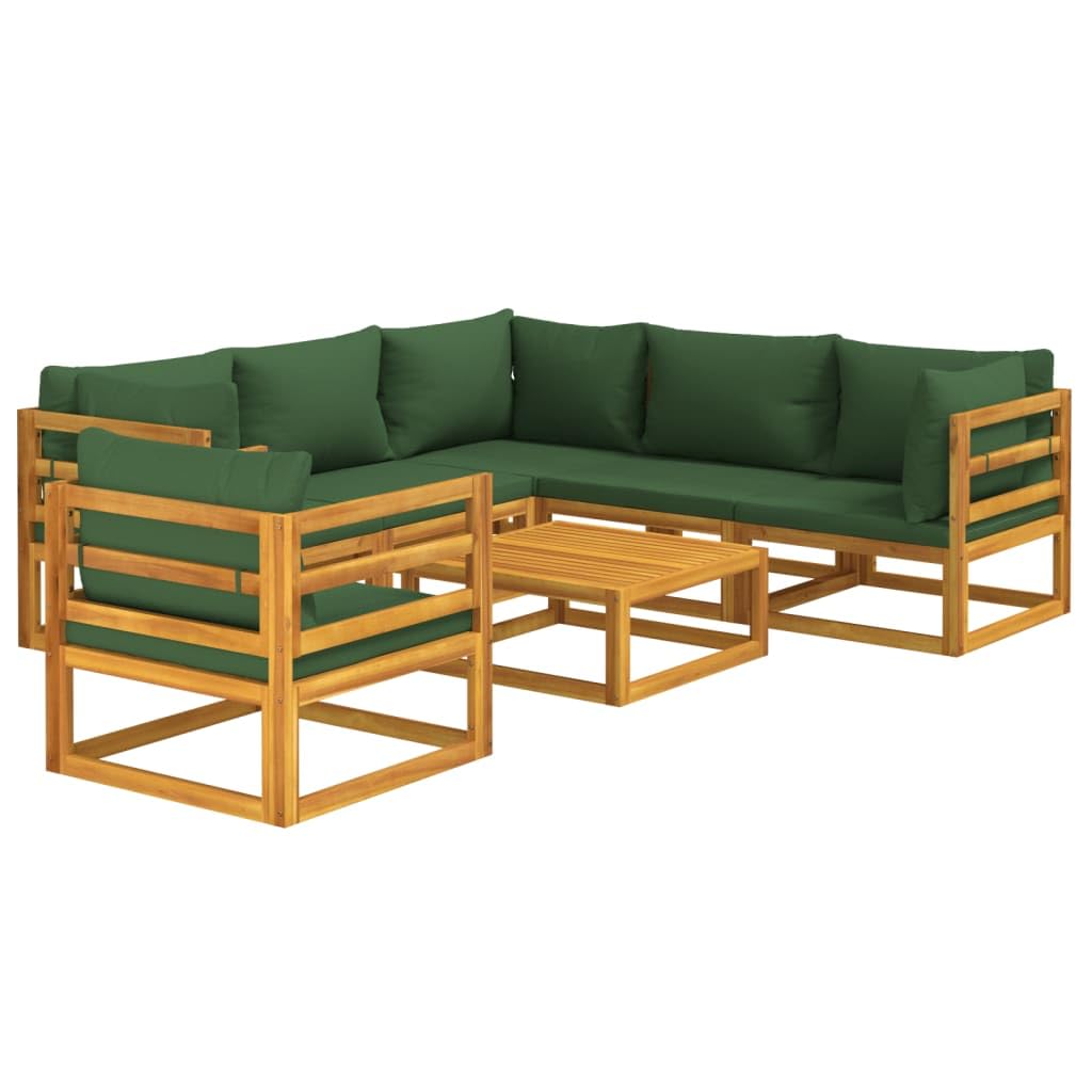 VRAXO 7 Piece Patio Lounge Set with Green Cushions Solid Wood,Outdoor Furniture Sets-198.44lbs-101