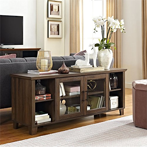 Row 64" TV Stand Console Entertainment Center Credenza with Glass Door Storage