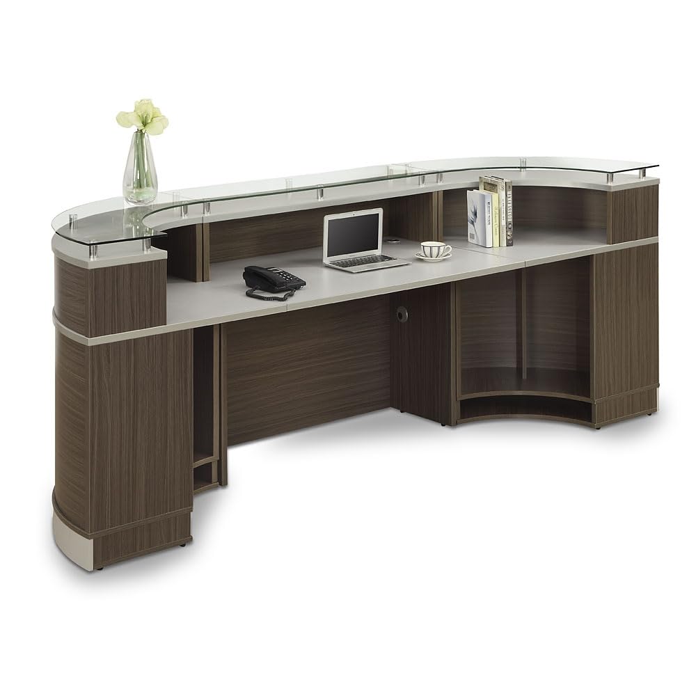 Modern Reception Desk with Counter Front Desk Retail Checkout Counter Office Lobby Salon Store Curved 110" W x 32" D Mahogany