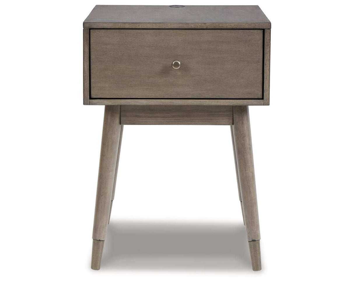 Paulrich Mid Century Accent Table with USB Ports, Grayish Brown