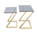 Walter Z-Leg Set of 2 Nesting Tables, Faux Shagreen in Gray with Gold Metal