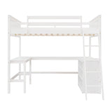 Full Size Loft Bed with Shelves and Desk, Wooden Loftbed Frame with w/Ladder for Kids